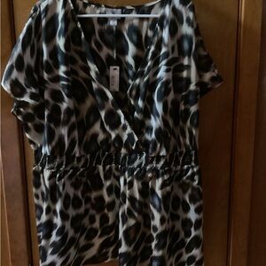 NWT WORTHINGTON WOMAN SZ 2X SHEER ANIMAL PRINT PULLOVER TOP